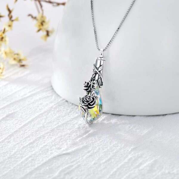 rose tree crystal drop urn necklace – memorial keepsake pendant for ashes