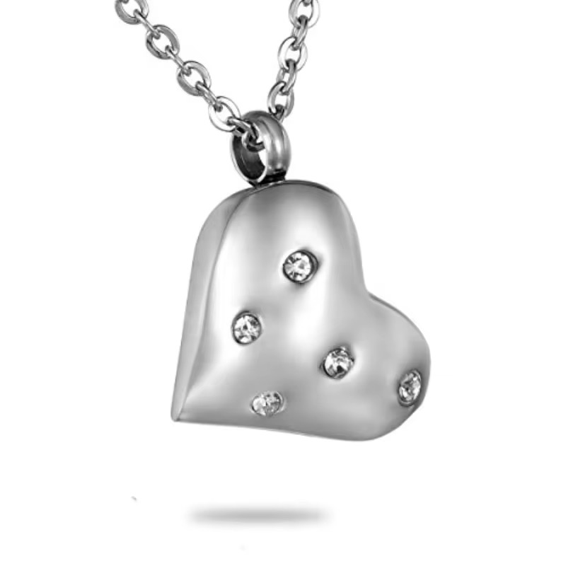 Starlight Urns Heart Urn Necklace with Zirconia – Elegant Mini Memorial Cremation Jewelry for Ashes