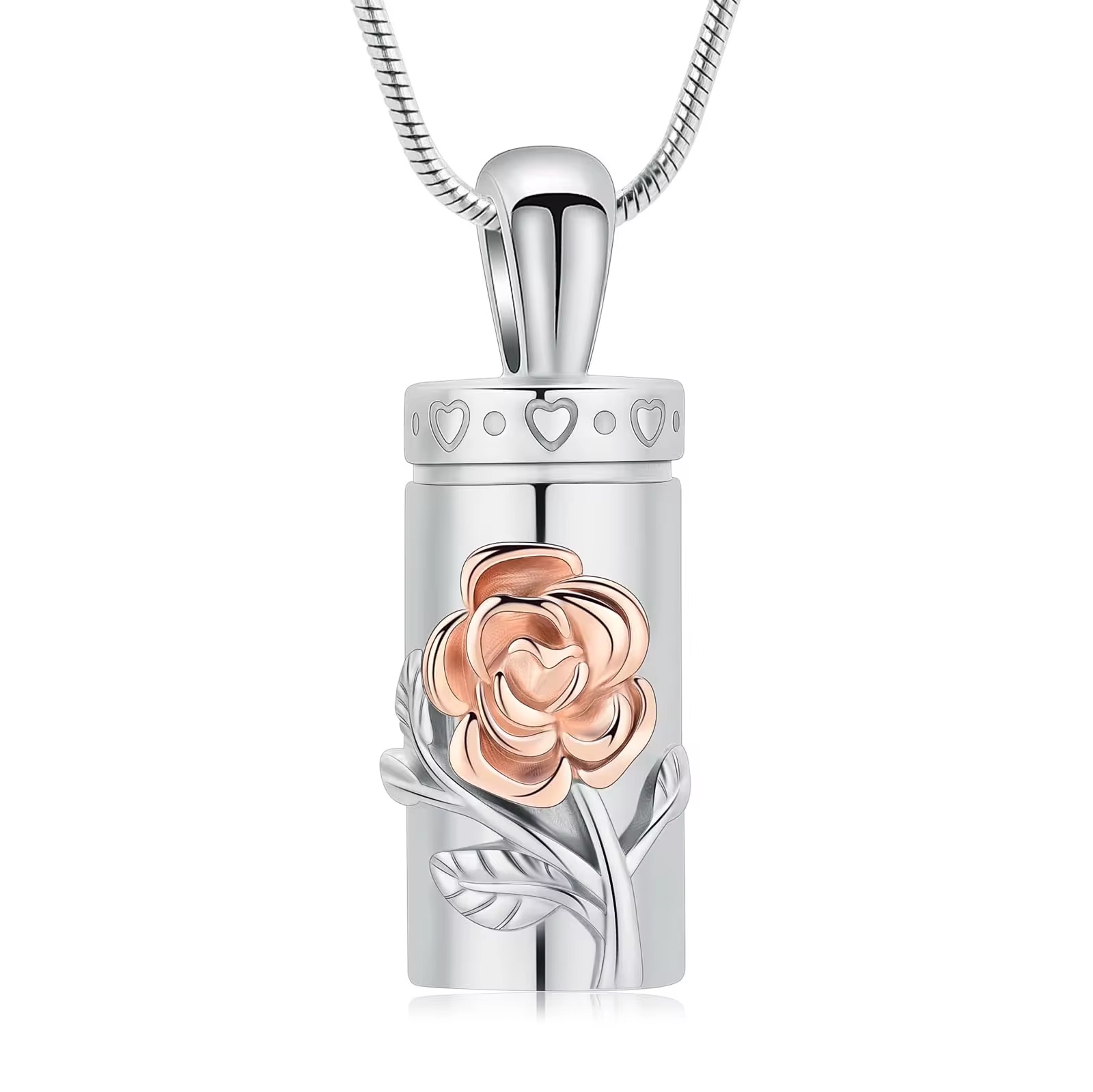 Starlight Urns Rose Cylinder Urn Necklace for Ashes – Stainless Steel Cremation Jewelry Memorial Keepsake Pendant