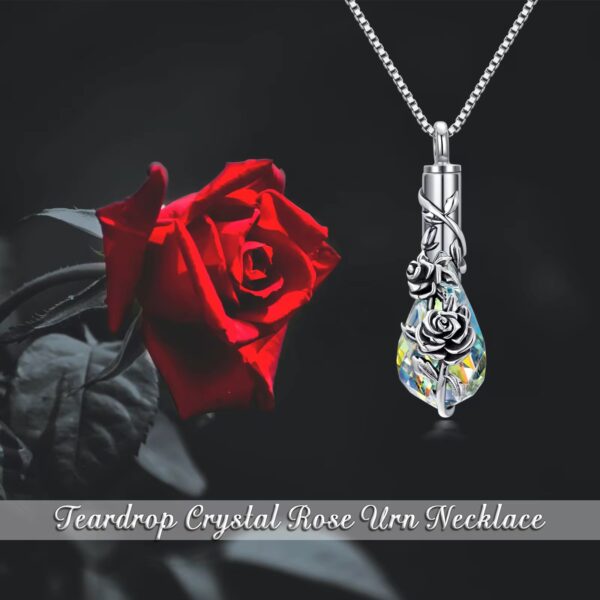 rose tree crystal drop urn necklace – memorial keepsake pendant for ashes