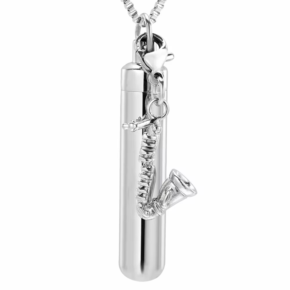 Starlight Urns Saxophone Urn Necklace for Ashes – Stainless Steel Cremation Jewelry for Music Lovers