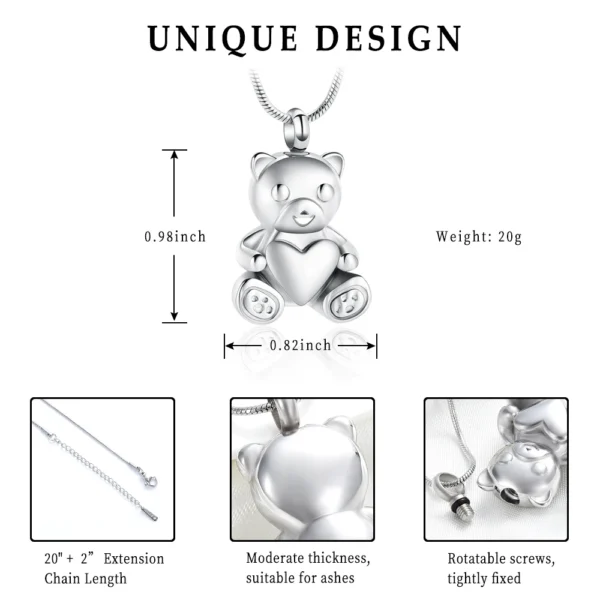 starlight urns teddy bear urn necklace – child & infant memorial cremation jewelry for ashes