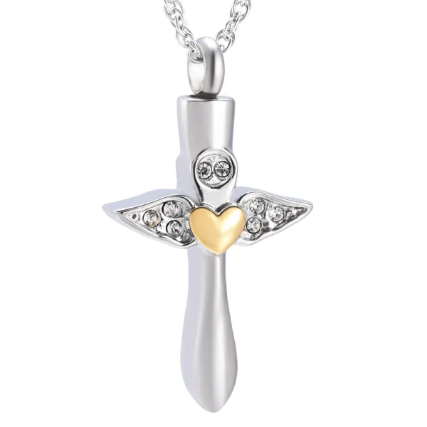 starlight urns cross with wings and heart urn necklace for ashes