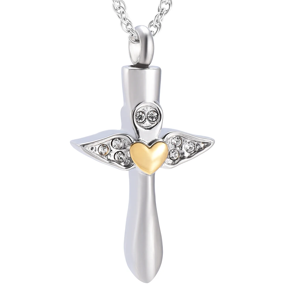 Starlight Urns Cross With Wings And Heart Urn Necklace For Ashes