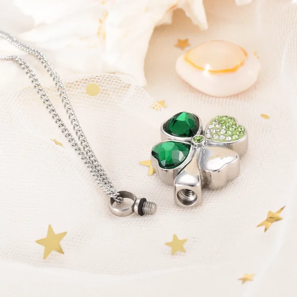 starlight urns clover with green zirconia urn necklace – lucky memorial jewelry for ashes