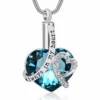 starlight urns blue heart crystal urn necklace “always in my heart” memorial jewelry