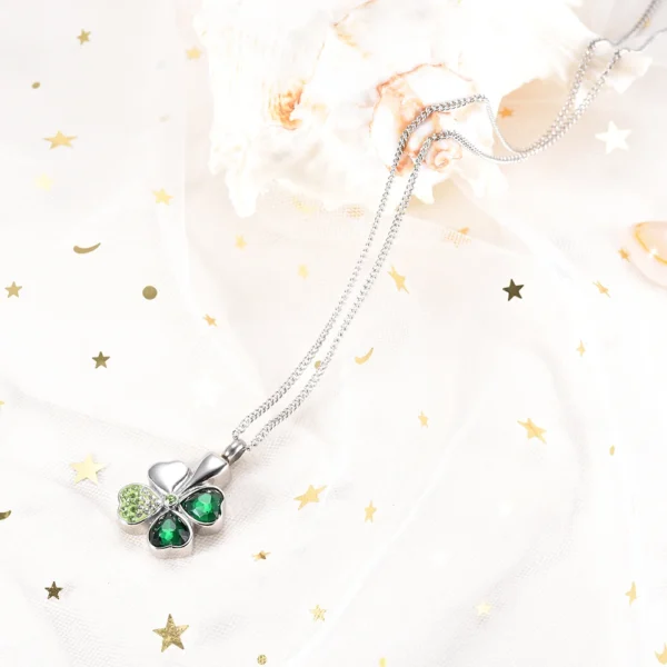 starlight urns clover with green zirconia urn necklace – lucky memorial jewelry for ashes