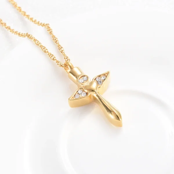 starlight urns cross with wings and heart urn necklace for ashes