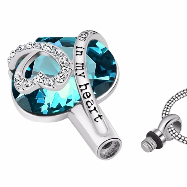 starlight urns blue heart crystal urn necklace “always in my heart” memorial jewelry