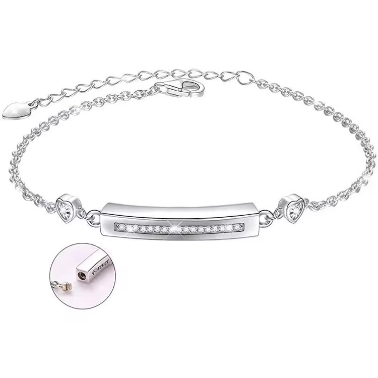 Starlight Urns Cube Urn Bracelet with Heart Crystals – Memorial Cremation Jewelry for Women