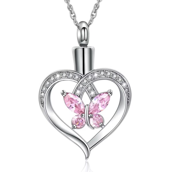 starlight urns heart shaped urn necklace with crystal butterfly – memorial cremation jewelry for ashes