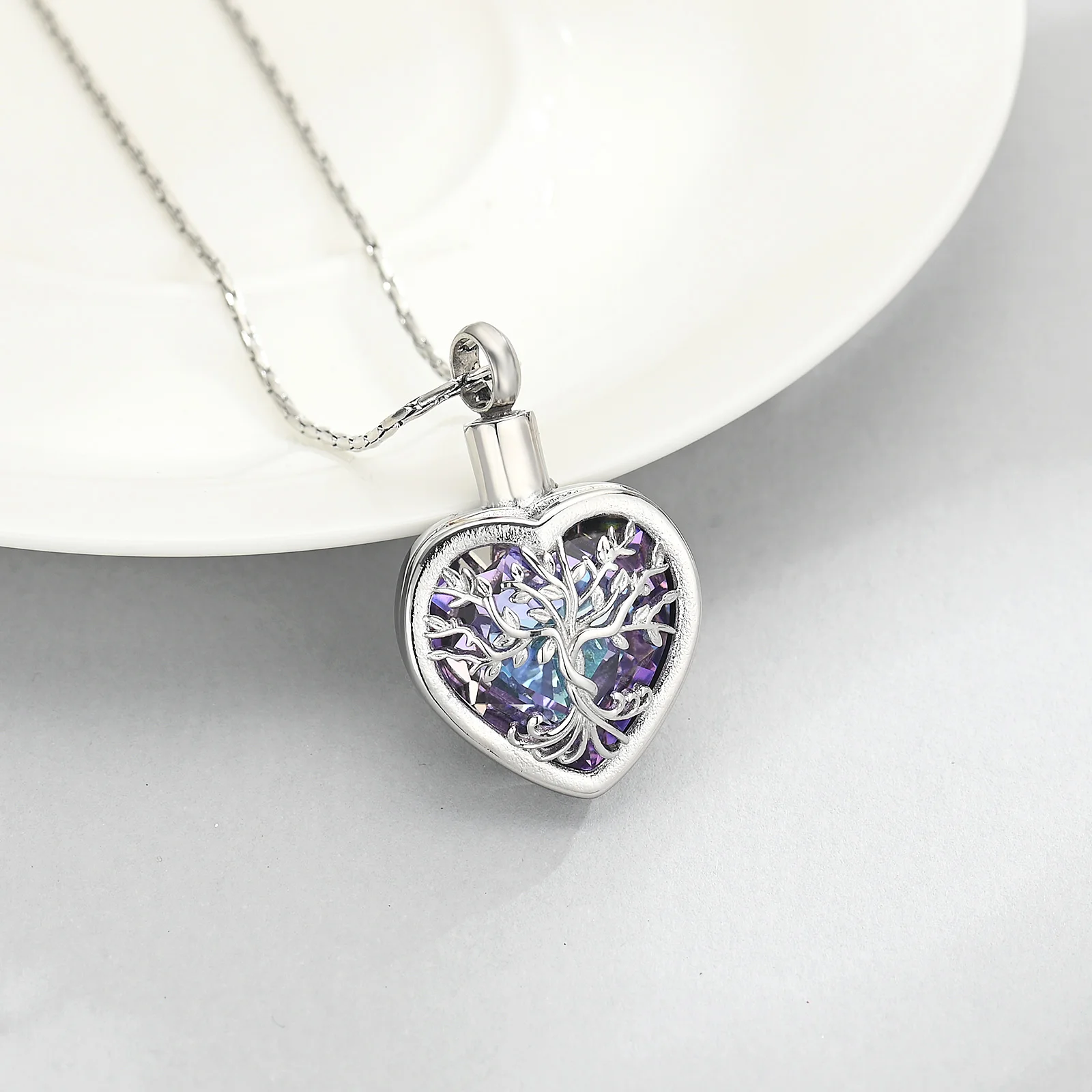 starlight urns stainless steel purple crystal heart cremation jewelry necklace for ashes
