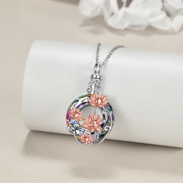 starlight urns circle crystal with lotus flowers urn necklace – memorial jewelry for ashes