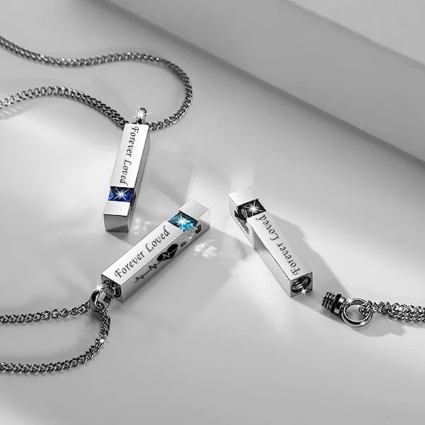 starlight urns birthstone cuboid ashes necklace – “forever loved” cremation jewelry