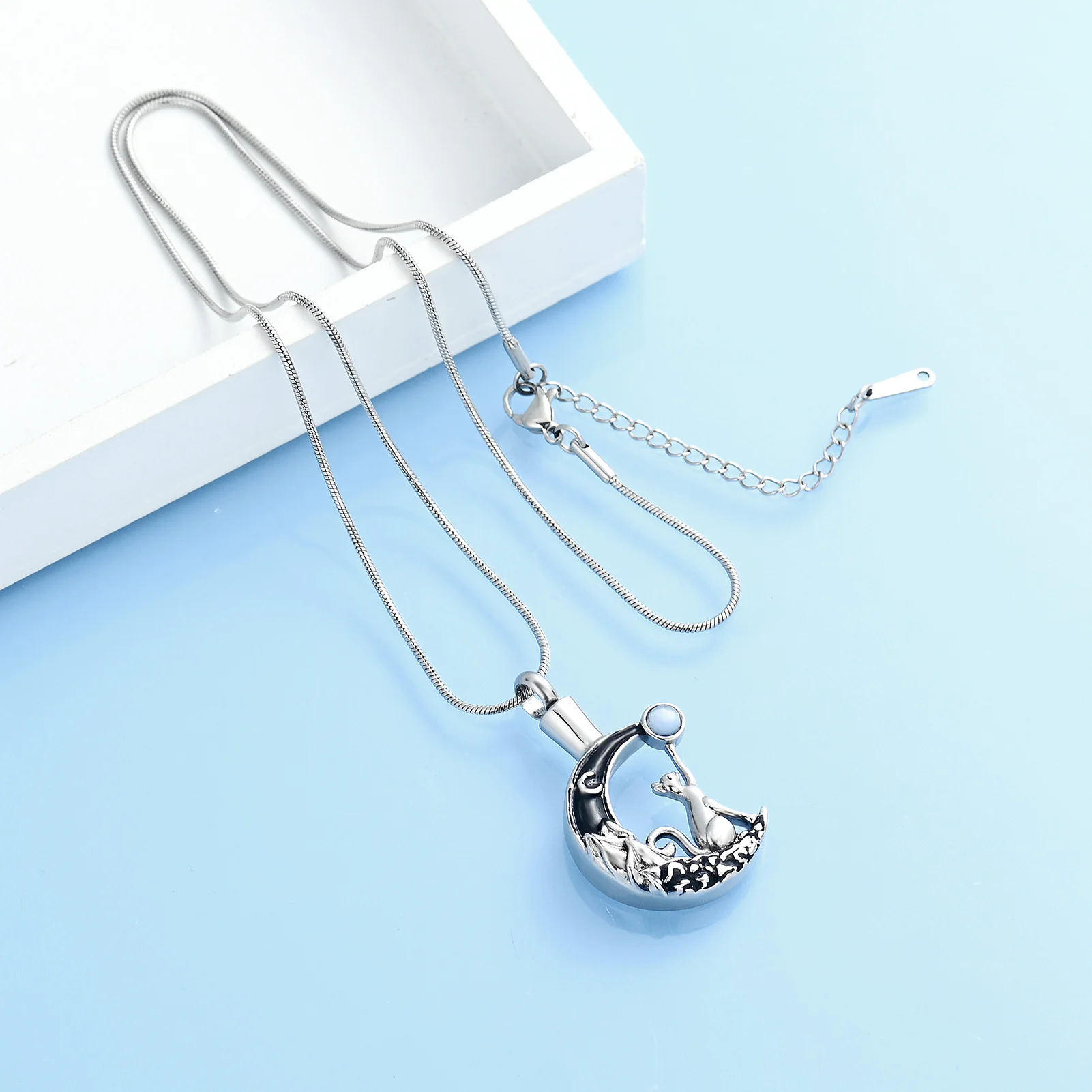 starlight urns moon & cat urn necklace – memorial cremation jewelry for ashes