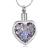 starlight urns stainless steel purple crystal heart cremation jewelry necklace for ashes