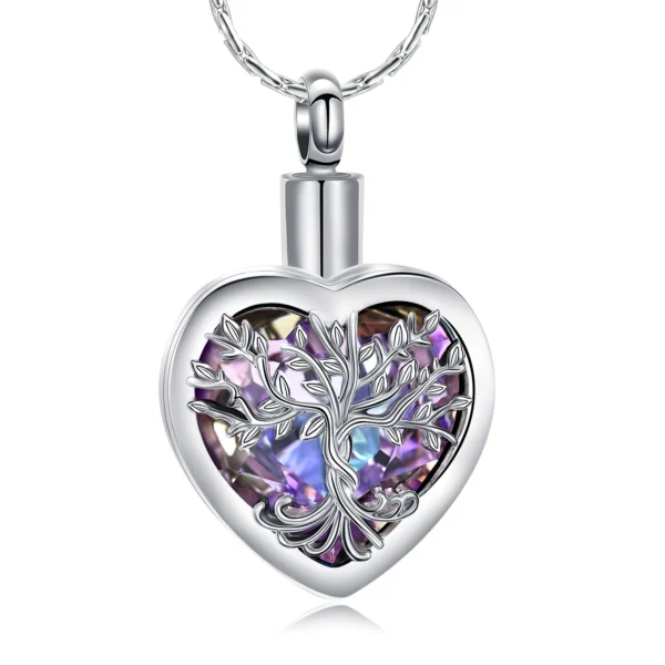 starlight urns stainless steel purple crystal heart cremation jewelry necklace for ashes