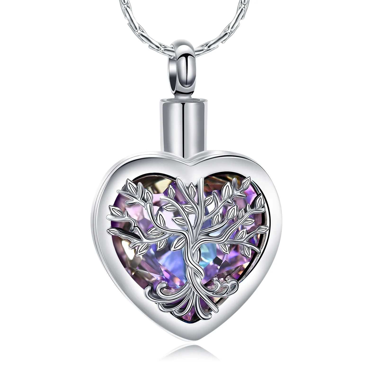 starlight urns stainless steel purple crystal heart cremation jewelry necklace for ashes