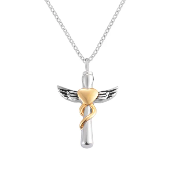 starlight urns cross urn necklace with heart and wings – memorial cremation jewelry for ashes