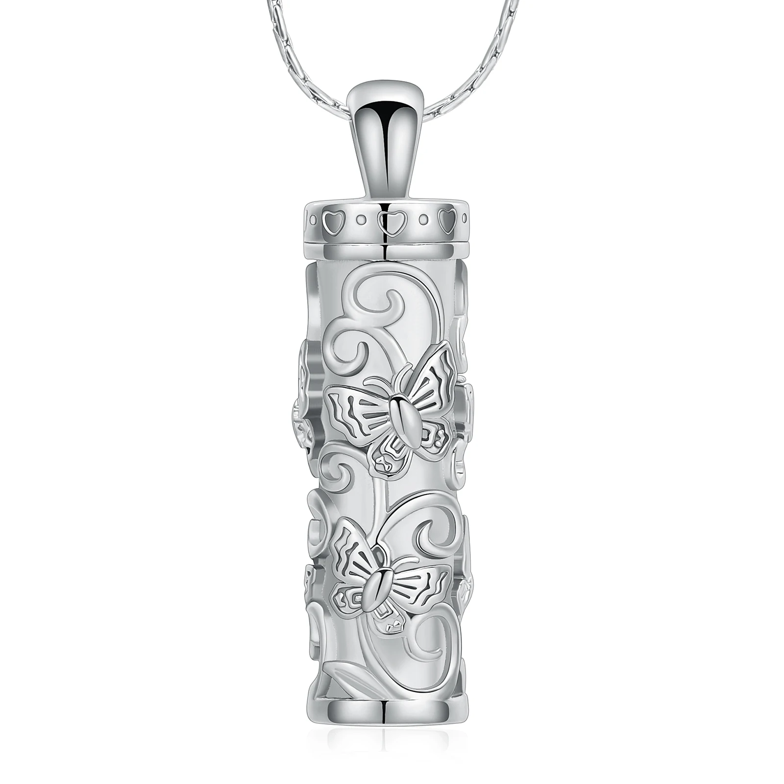 Starlight Urns Cylinder Urn Necklace with Butterflies – Memorial Cremation Jewelry for Ashes