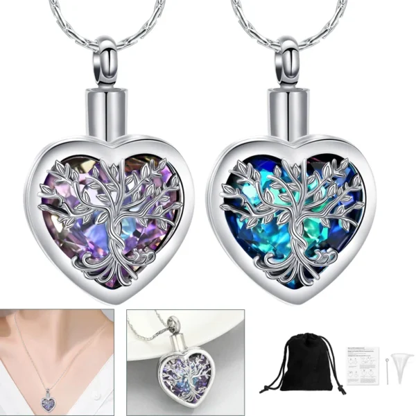 starlight urns stainless steel purple crystal heart cremation jewelry necklace for ashes