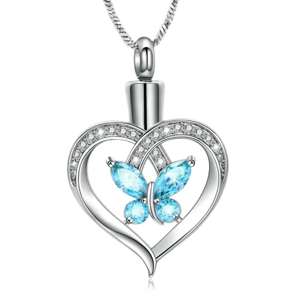 starlight urns heart shaped urn necklace with crystal butterfly – memorial cremation jewelry for ashes