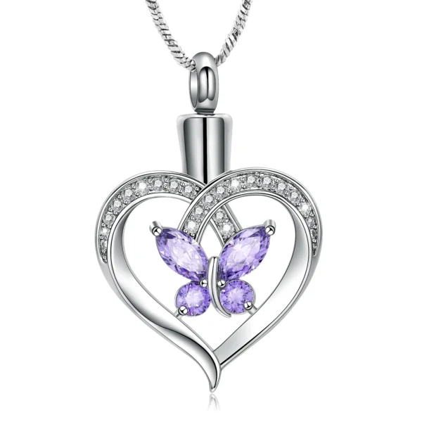 starlight urns heart shaped urn necklace with crystal butterfly – memorial cremation jewelry for ashes