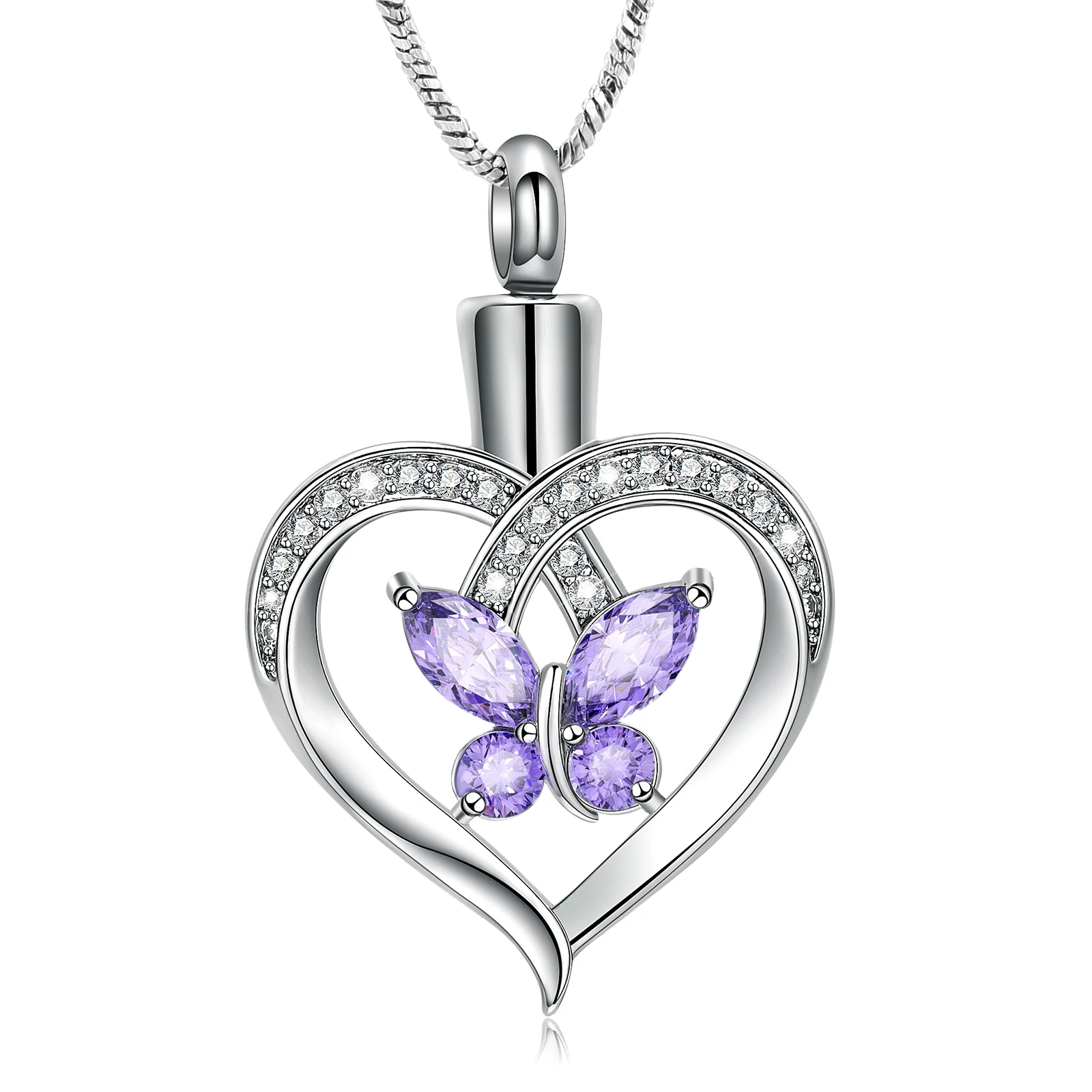 Starlight Urns Heart-Shaped Urn Necklace with Crystal Butterfly – Memorial Cremation Jewelry for Ashes