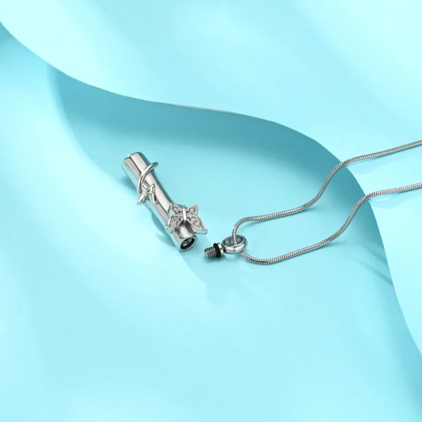 starlight urns cylinder urn necklace with butterflies and cz crystals – stainless steel cremation jewelry memorial pendant for ashes