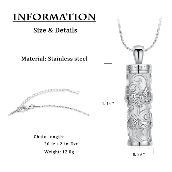 starlight urns cylinder urn necklace with butterflies – memorial cremation jewelry for ashes