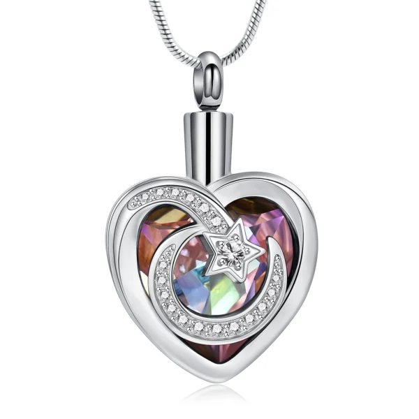 starlight urns cremation jewelry featuring heart with moon and star