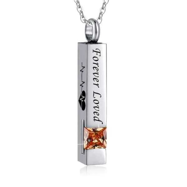 starlight urns birthstone cuboid ashes necklace – “forever loved” cremation jewelry