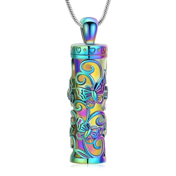 starlight urns cylinder urn necklace with butterflies – memorial cremation jewelry for ashes