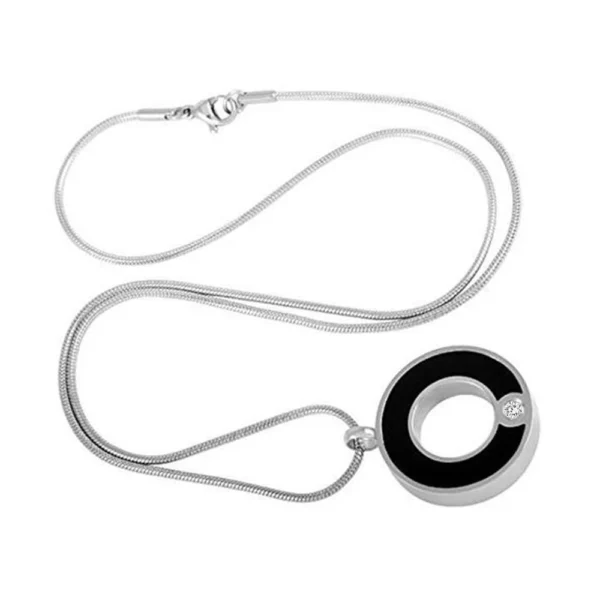 starlight urns black circle urn necklace with cz crystal – stainless steel cremation jewelry memorial pendant for ashes