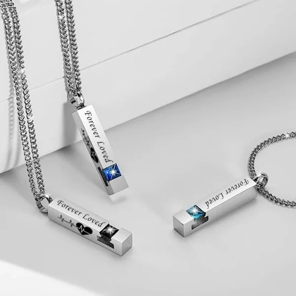 starlight urns birthstone cuboid ashes necklace – “forever loved” cremation jewelry