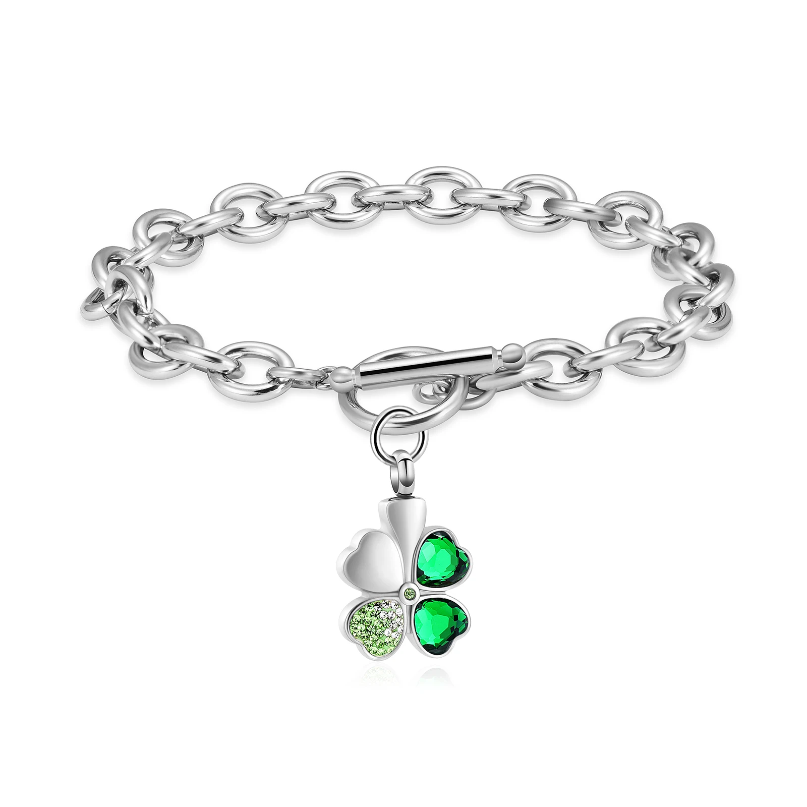 Starlight Urns Green Clover Urn Bracelet – Memorial Cremation Jewelry for Ashes