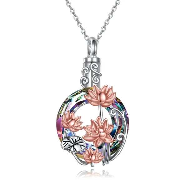 starlight urns circle crystal with lotus flowers urn necklace – memorial jewelry for ashes