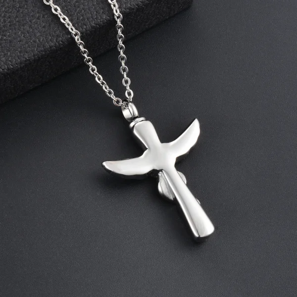 starlight urns cross urn necklace with heart and wings – memorial cremation jewelry for ashes
