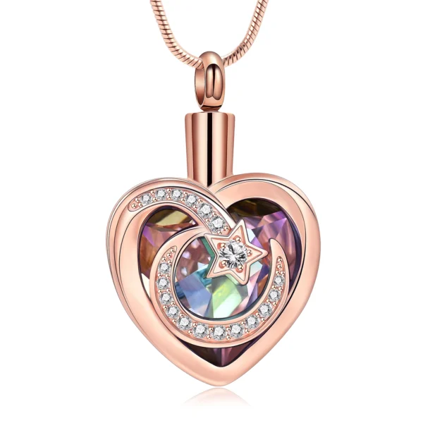 starlight urns cremation jewelry featuring heart with moon and star