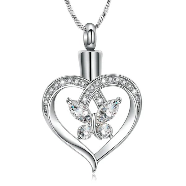 starlight urns heart shaped urn necklace with crystal butterfly – memorial cremation jewelry for ashes