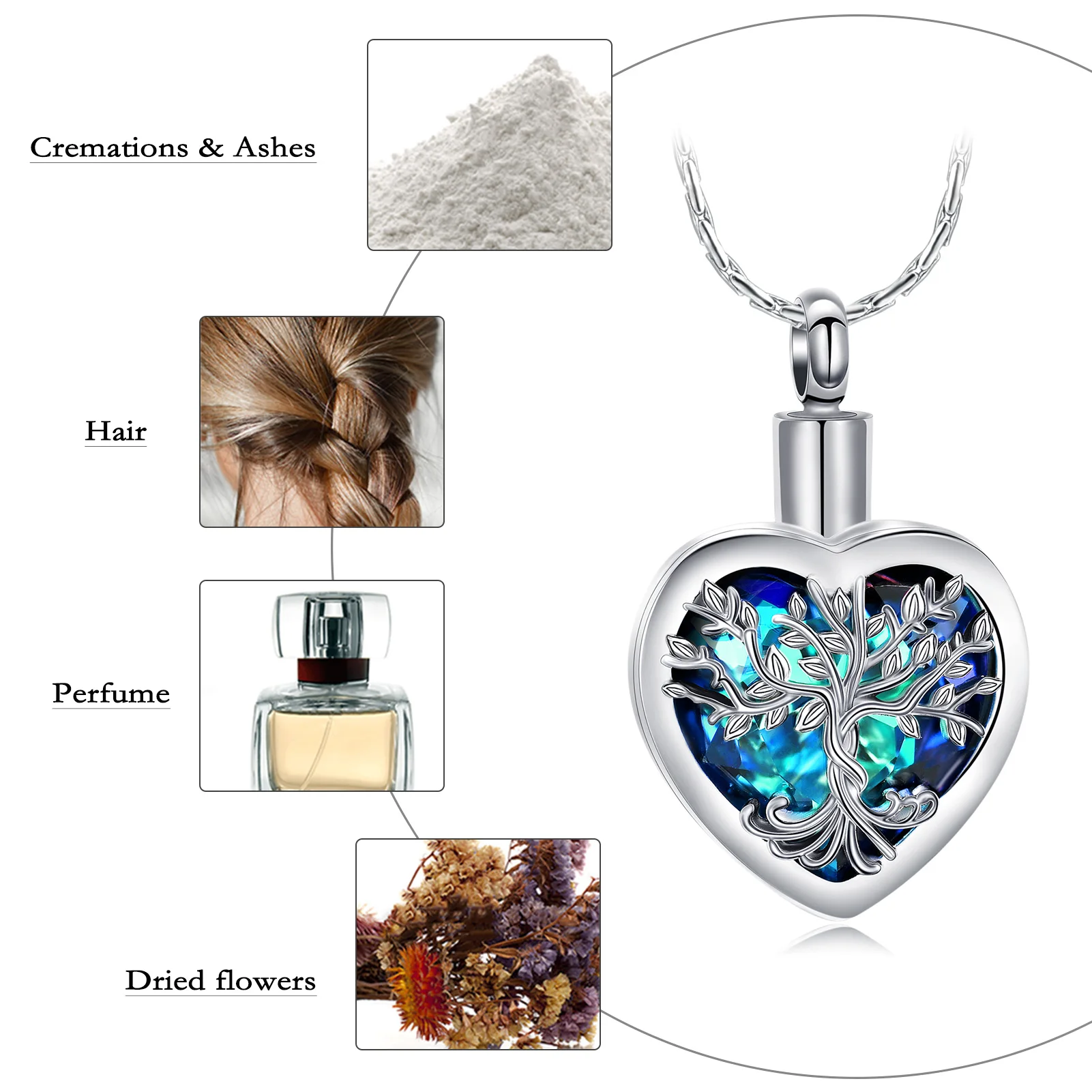 starlight urns stainless steel purple crystal heart cremation jewelry necklace for ashes