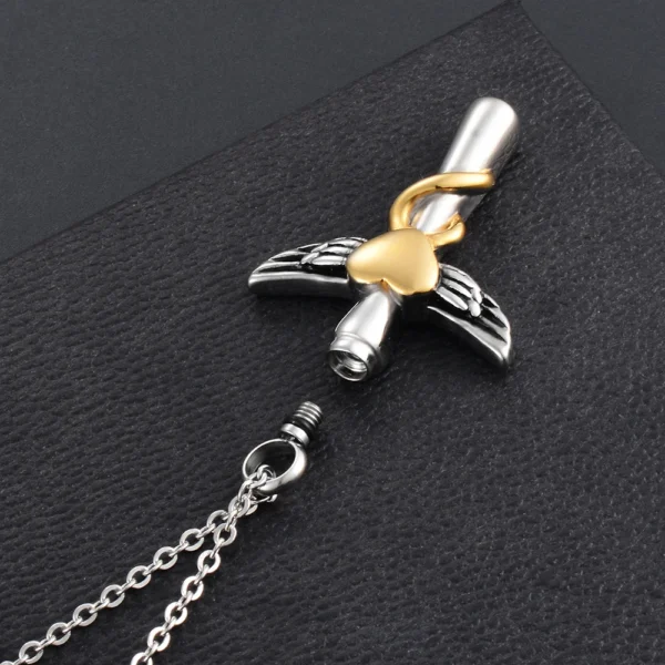 starlight urns cross urn necklace with heart and wings – memorial cremation jewelry for ashes