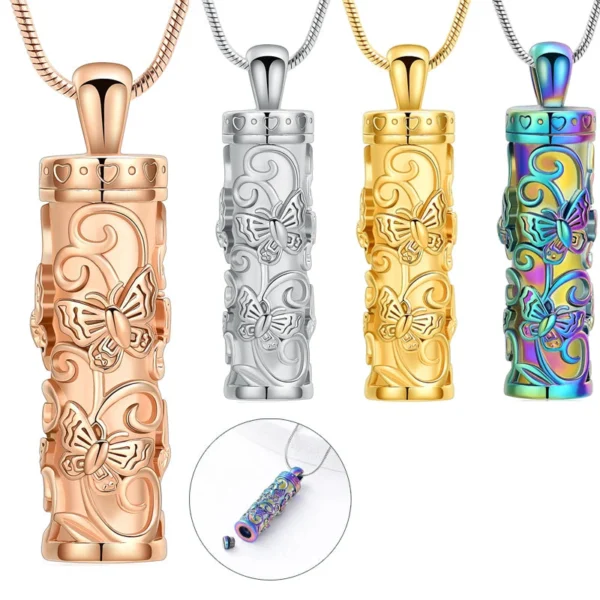 starlight urns cylinder urn necklace with butterflies – memorial cremation jewelry for ashes