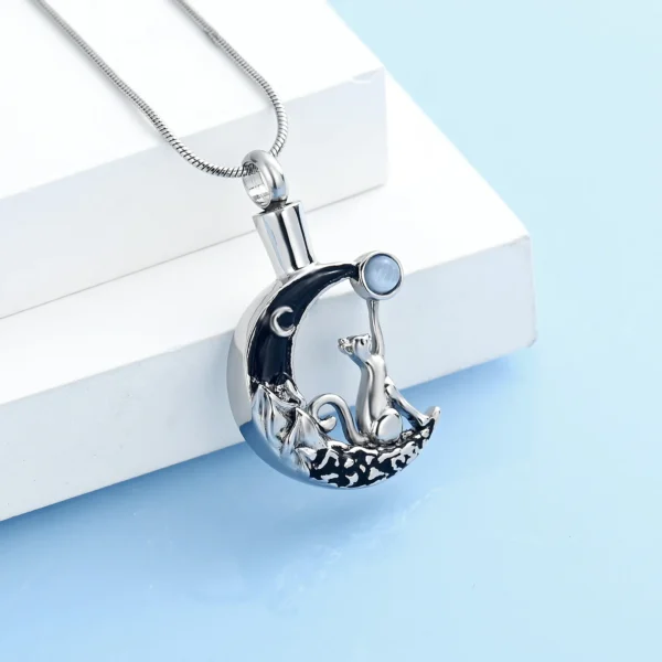 starlight urns moon & cat urn necklace – memorial cremation jewelry for ashes