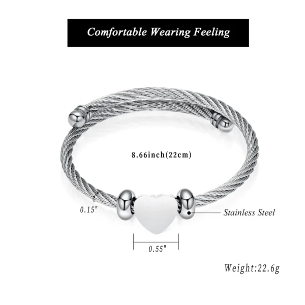 starlight urns adjustable stainless steel heart urn bracelet for women – memorial ashes keepsake jewelry