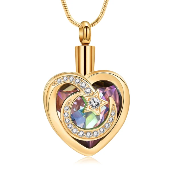 starlight urns cremation jewelry featuring heart with moon and star