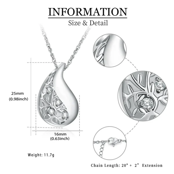 teardrop tree of life starlight urns urn necklace with zirconia – elegant cremation jewelry for ashes