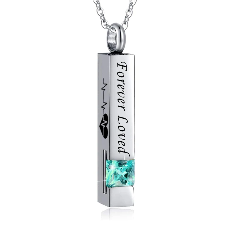 Starlight Urns Birthstone Cuboid Ashes Necklace – “Forever Loved” Cremation Jewelry