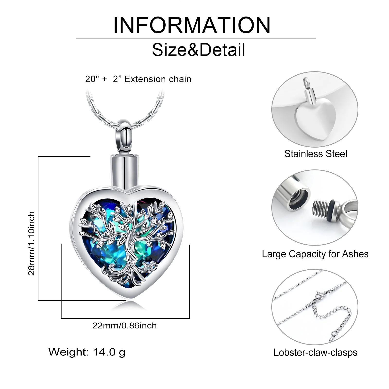 starlight urns stainless steel purple crystal heart cremation jewelry necklace for ashes