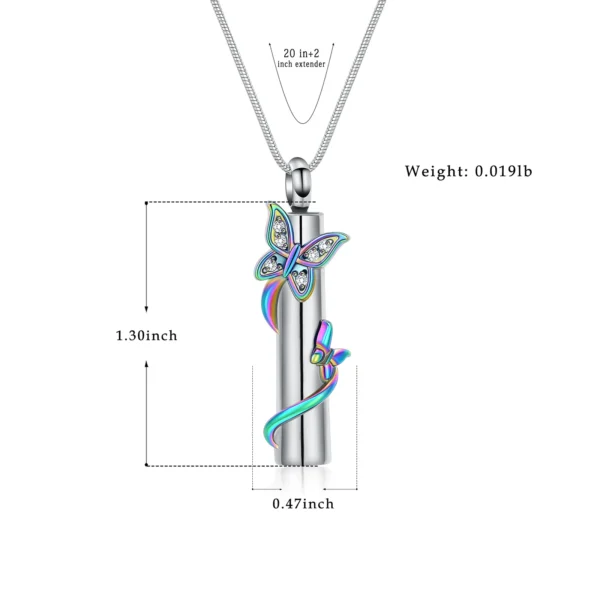 starlight urns cylinder urn necklace with butterflies and cz crystals – stainless steel cremation jewelry memorial pendant for ashes